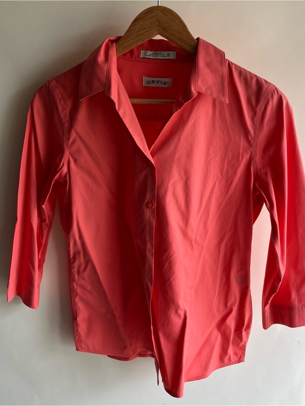 Orvis Shirt Sz 4 Women’s 3/4 Sleeve Collared Button Up EUC Pink Salmon Coral